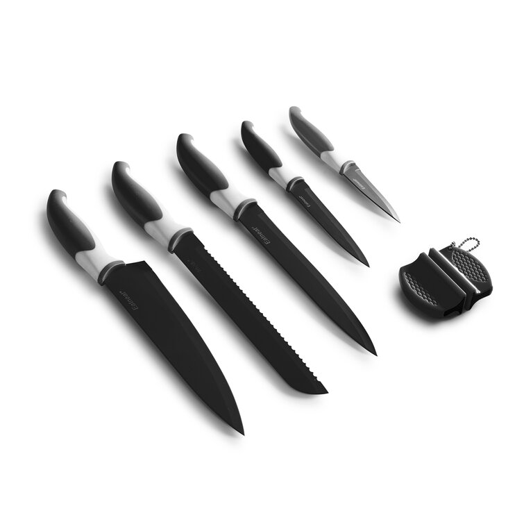  GRANITESTONE Nutriblade Steak Knife Set, Fully Serrated Steak  Knives, Stainless Steel Blade Kitchen Knife, Nonstick Coating & Dishwasher  Safe For Home and Restaurant Use – Black (Set of 2): Home 