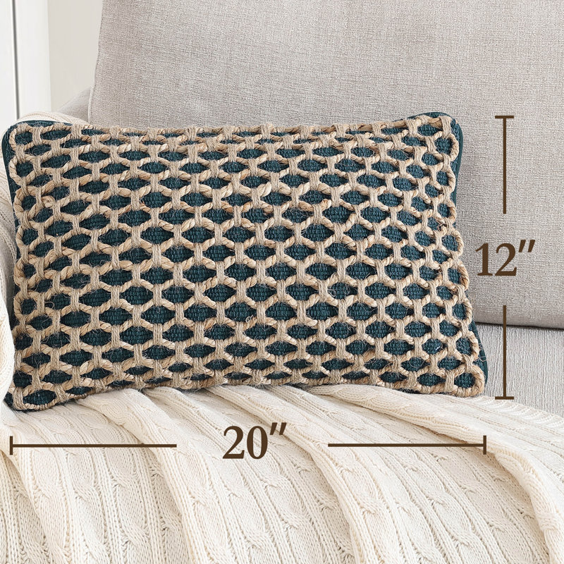 Indigo and Natural Jute Woven Rectangular Throw Pillow
