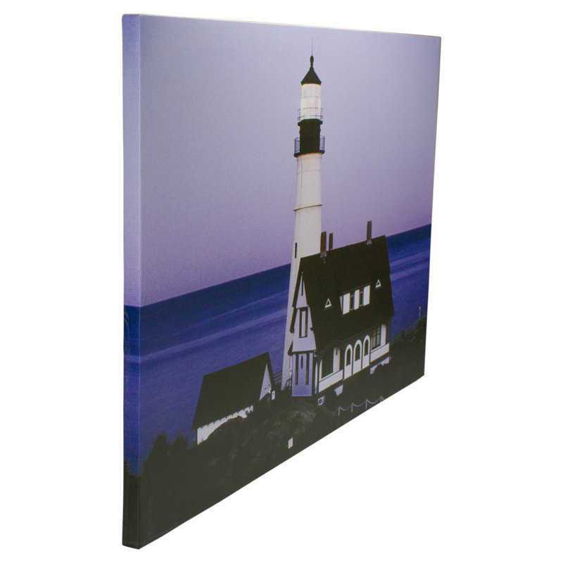 LED Lighted Dusk Lighthouse Seaside Scene Canvas Wall Art