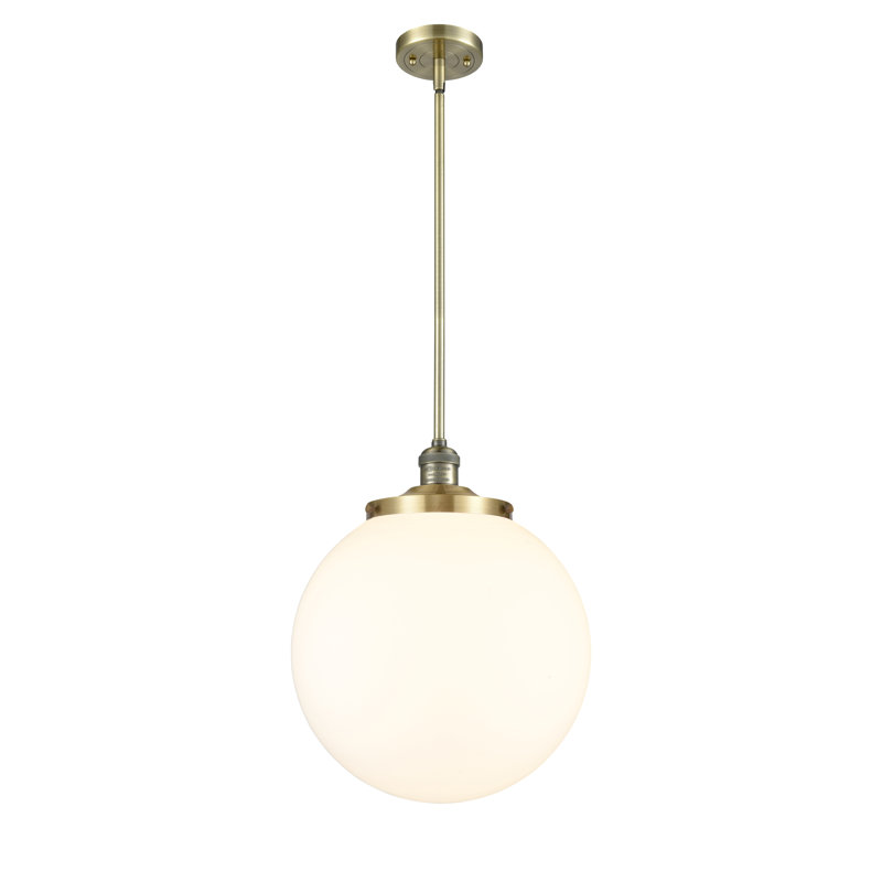 Beacon 1 - Light Single Globle Pendant, Matte White, Antique Brass