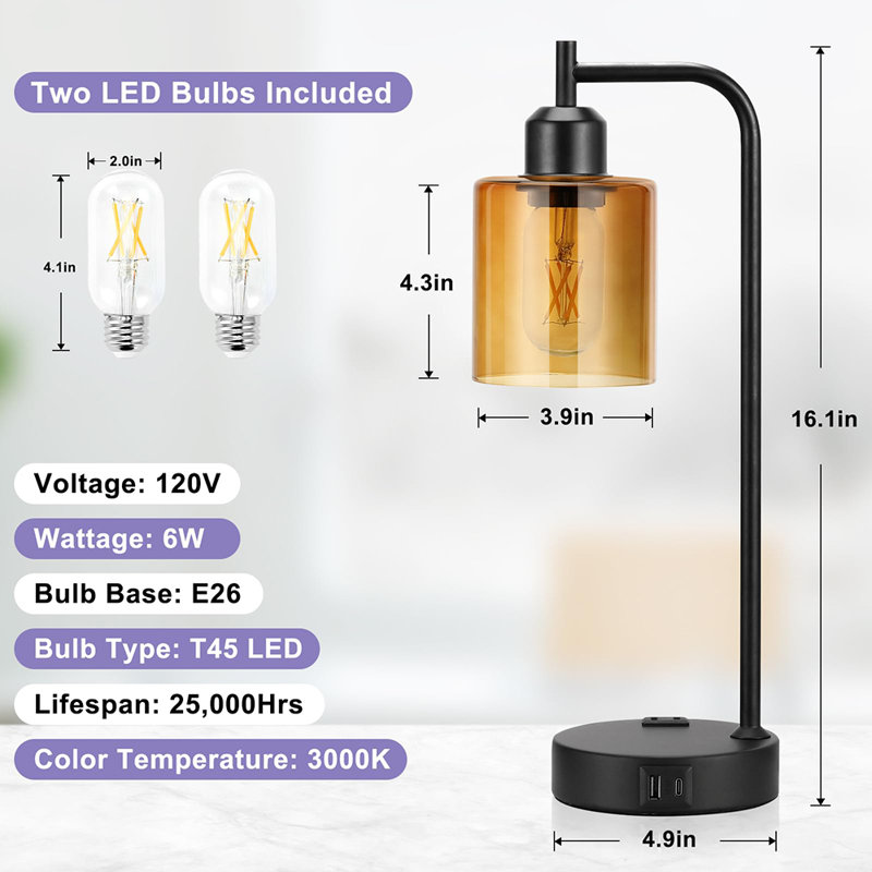 Ensemble de 2 lampes de table de chevet Industrial Touch, Noir, Brun