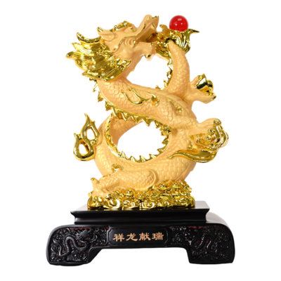14 Inch Golden 8-Shaped Chinese Dragon Statue