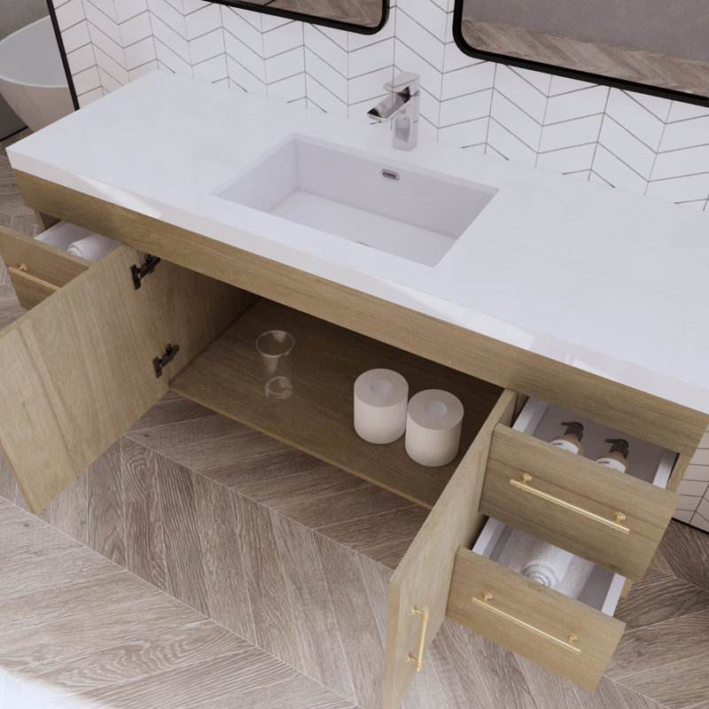 Ensemble de meuble-lavabo simple 59 po Berner, Chêne blanc