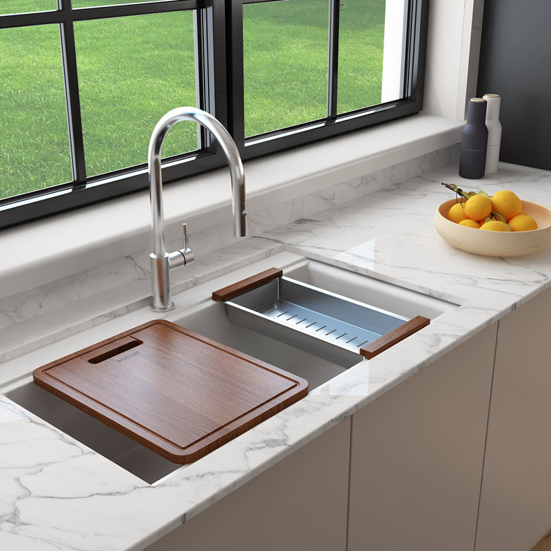 Baveno Lux 33.86'' L Double Basin Kitchen Sink