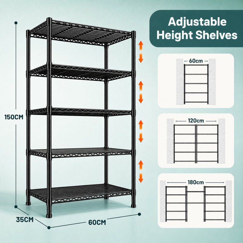 Steel Shelving Unit, 5-Tier 60W*35D*150H