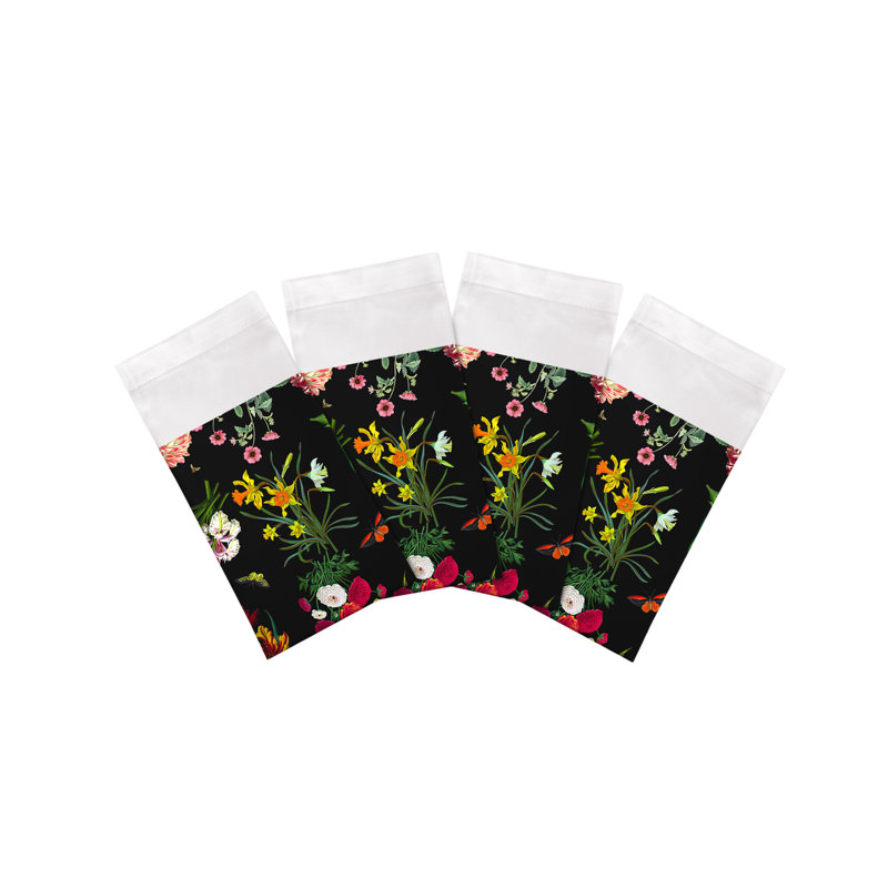 Flora Fauna Cotton Sateen Dinner Napkins, Black