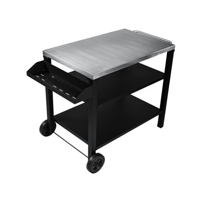 Chariot extérieur de 3 barbecues avec surface en acier inoxydable et tablette latérale, roulettes de table mobiles pour la cour arrière, rouille, articles de gril de rangement spacieux, manipulation facile en douceur, salle à manger multifonctionnelle