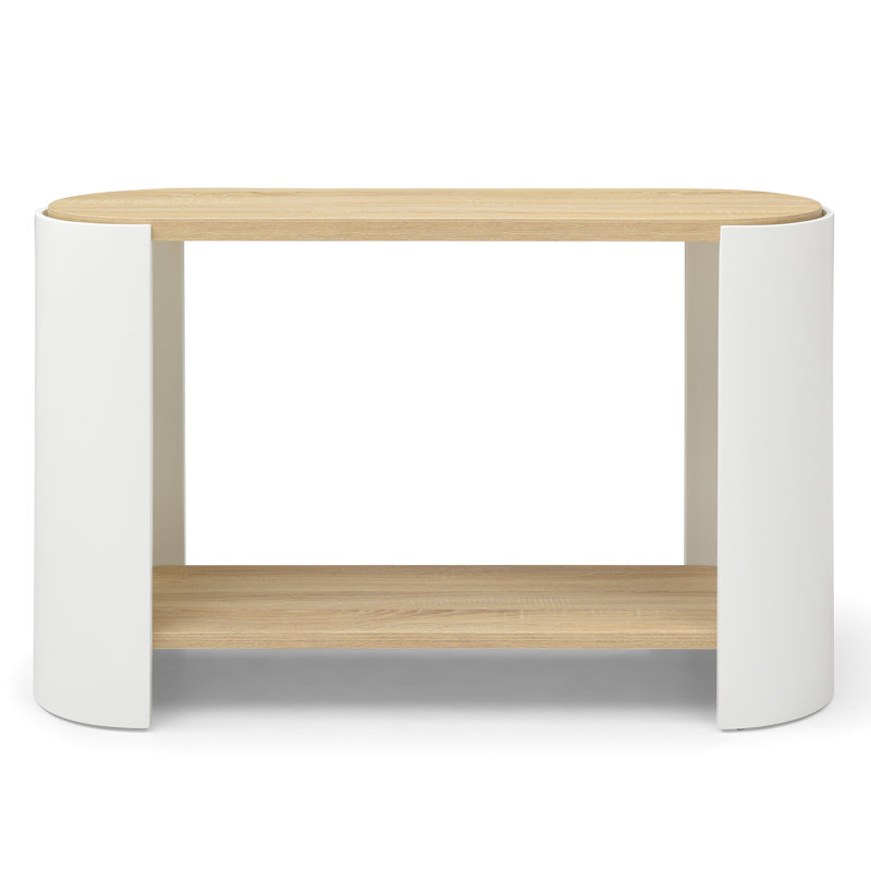 Table de chevet de chambre à coucher ovale avec rangement à 2 couches, blanc et naturel, table de rangement facile à assembler pour le salon, blanc naturel, rapide et efficace