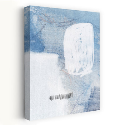 Art mural minimaliste contemporain blanc et bleu abstrait