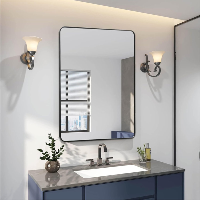 Miroir rectangulaire mural en métal 24 x 32 pouces Bathrrom, Noir, 32 po x 24 po