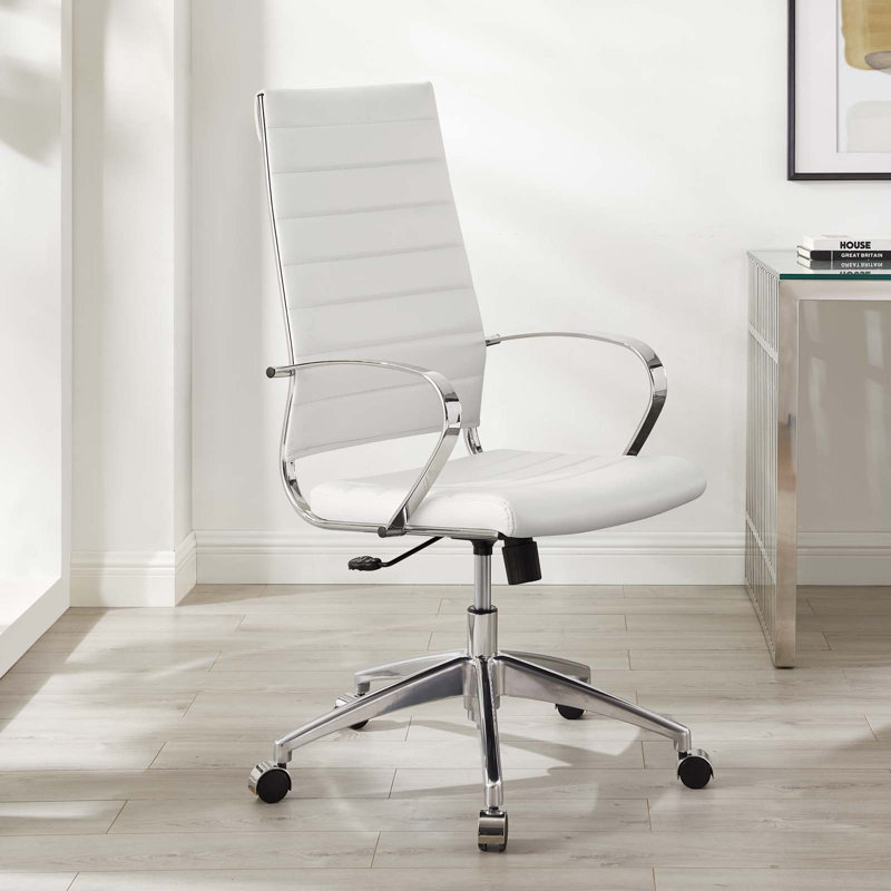 Sailor's Delight High-Back White Vinyl Office Chair with Chrome Base