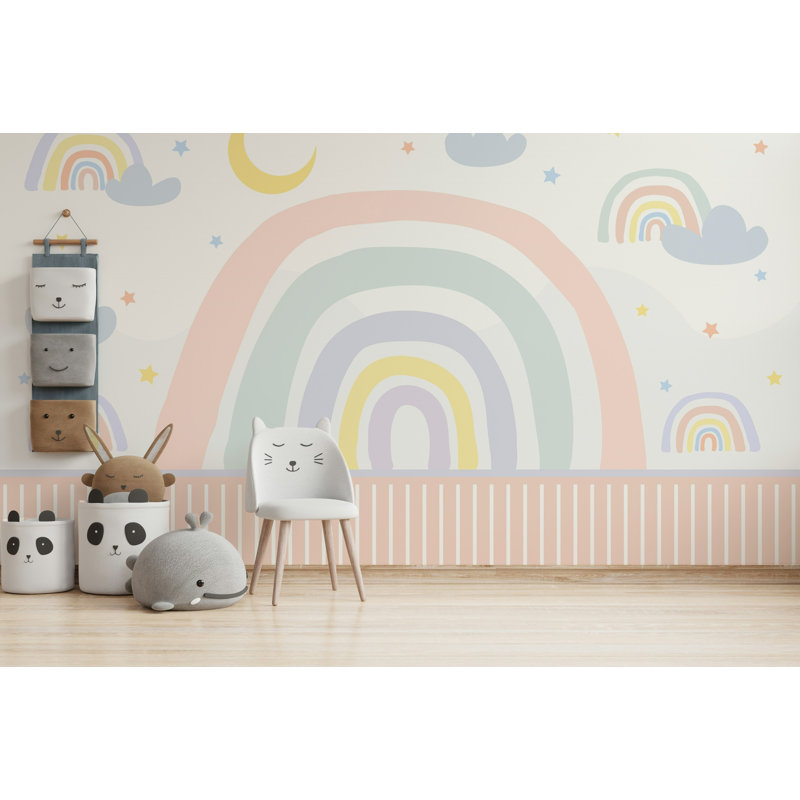 Papier peint amovible étoiles avec arc-en-ciel, L 35,04 po x l 55 po
