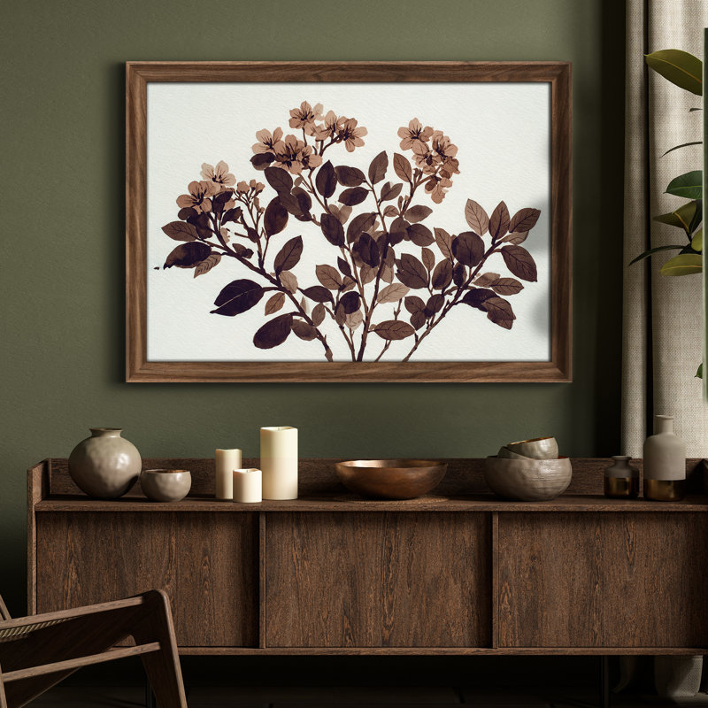 Art mural encadré floral sépia minimaliste botanique nature 26 po x 36 po, Impression encadrée sans passe-partout