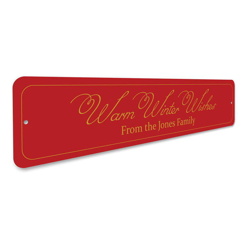Plaque en aluminium «Warm Winter Wishes», H 6 po x l 24 po x P 0,06 po