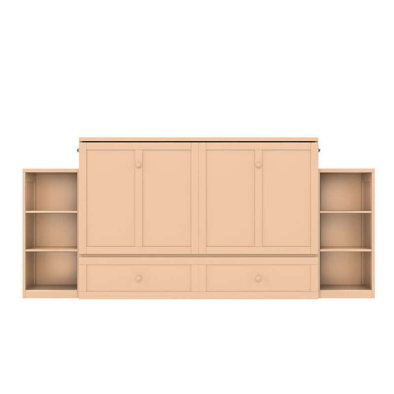 Grand lit escamotable avec tiroirs et tablettes de rangement spacieux, idéal pour les chambres d'amis ou les chambres compactes