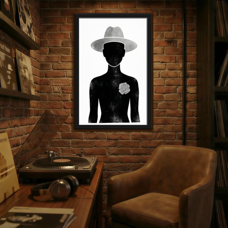 Silhouette de plantes et de fleurs avec chapeau et rose, H 36 po x l 24 po