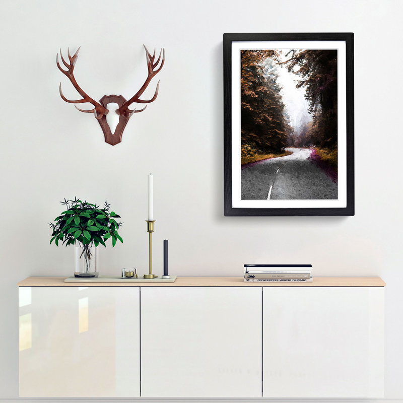 Road Through Redwood National Park in California - Picture Frame Painting Print, 48cm H x 36cm W x 2cm D, Black Framed