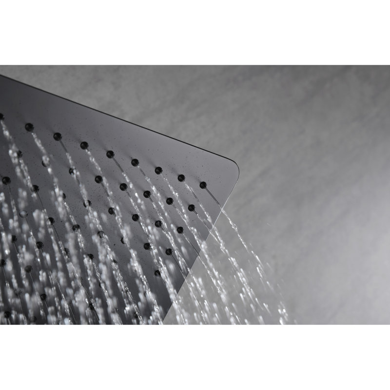 High Rain Shower Head - Ultra-thin 304 Stainless Steel Waterfall Showerhead With Self Nozzles For Full Body Coverage, Matte Black Nozzles, Black, Distinctive