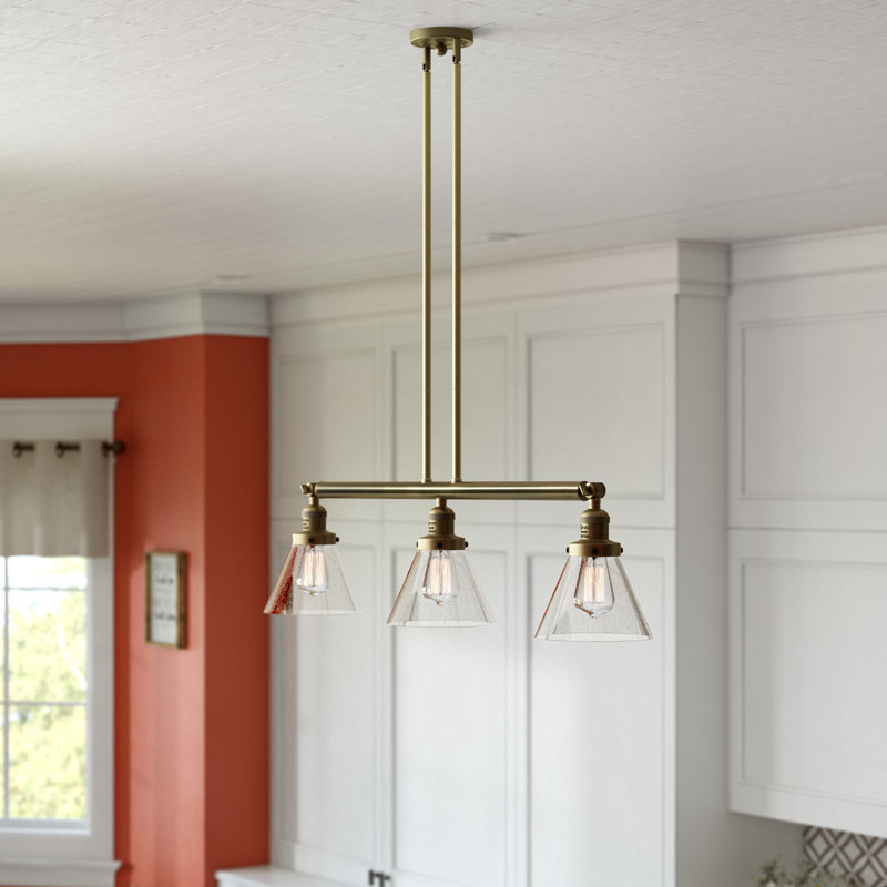 Morgan 3 - Light Kitchen Island Pendant, Seedy, Satin Gold, 6 Watt Vinage LED Bulb