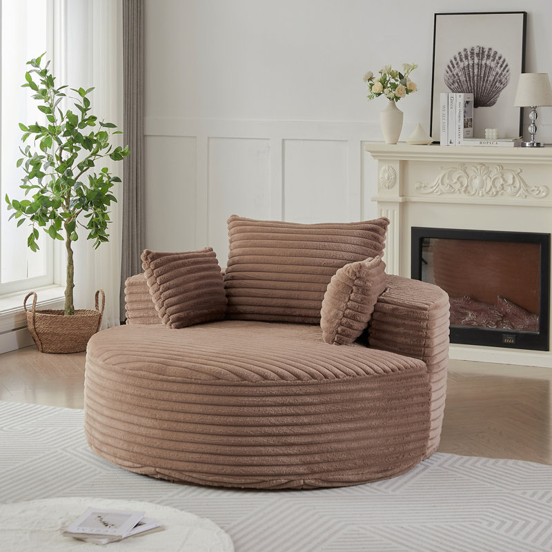 Boneless Sponge Single Sofa,fluffy Modern Sleeper Chair, 32.5" H x 55" W x 55" D, Camel Corduroy