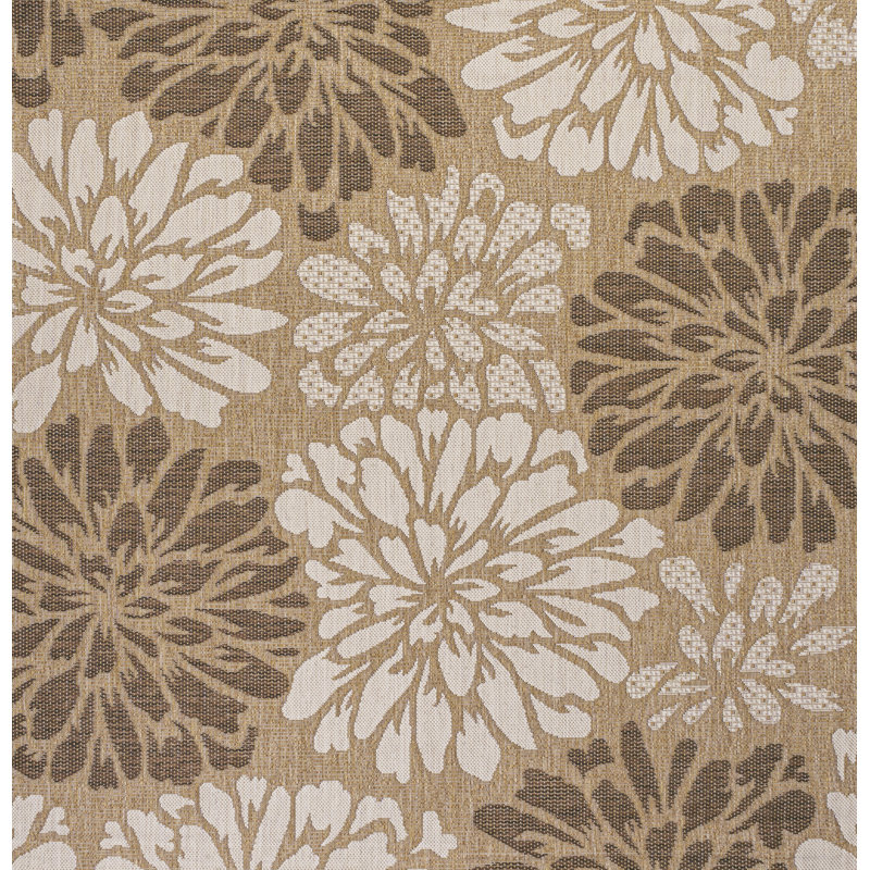 Zinnia Modern Floral Textured Weave Brown/Cream Indoor/Outdoor Rug, Square 7'9"