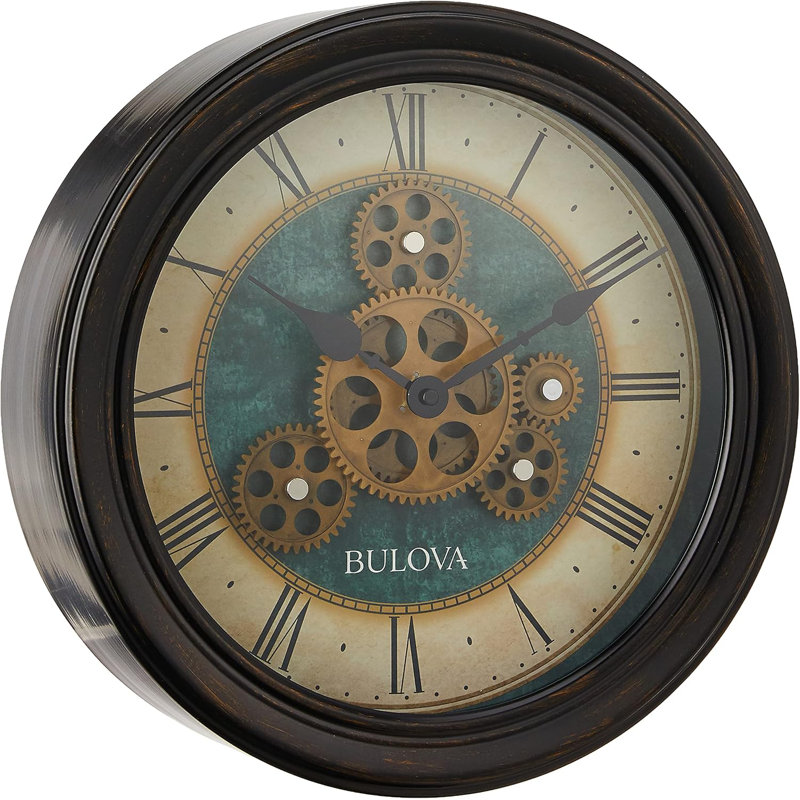 Aged Black Metal Industrial Motion Wall Clock, 13"