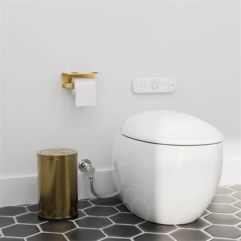 Freestanding Toilet Brush Set And Toilet Paper Holder, Brushed Gold