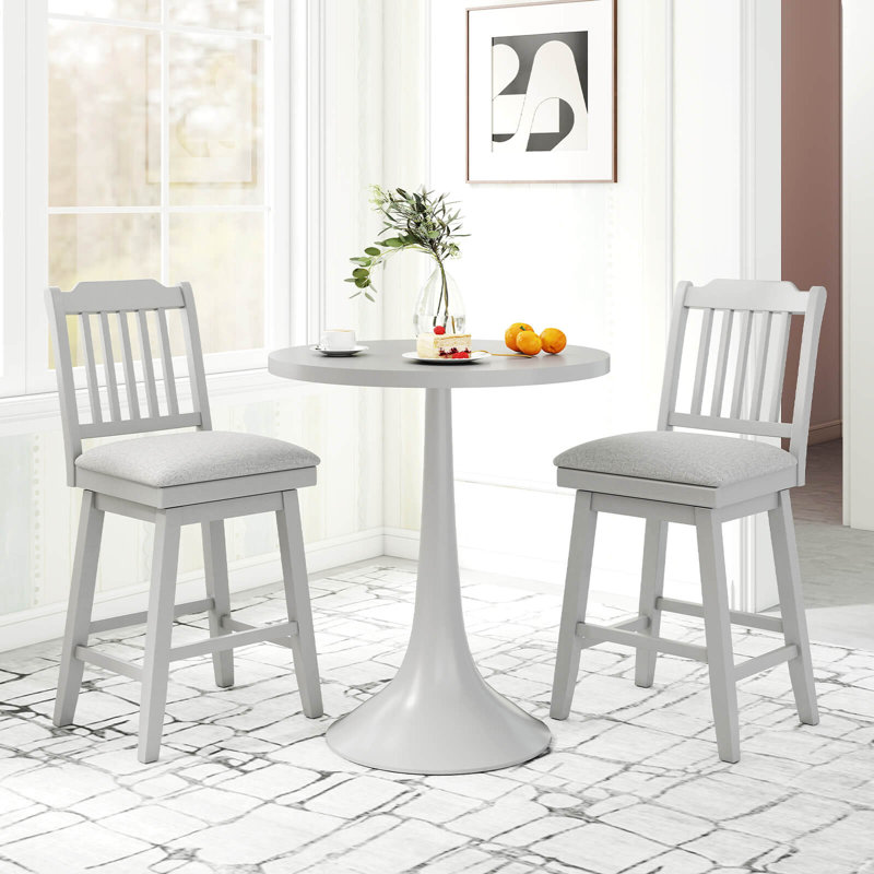 25" Counter Height Bar Stools with Slatted Back Padded Seat & Footrest, 2