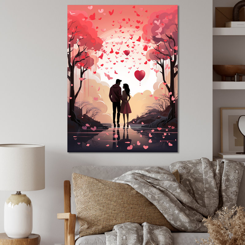 Couple Love Under The Tree III - Paysage romantique, art mural, Toile tendue, H 40 po x l 30 po x P 1,5 po