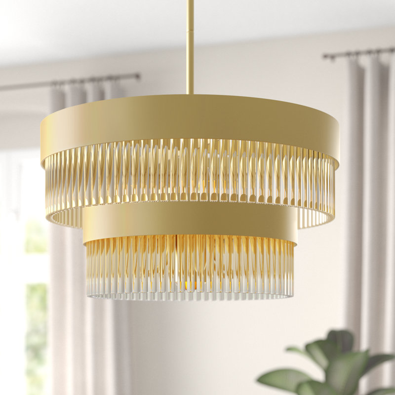 Lustre tambour 5 lumières Bamey, Doré clair, 20", 5