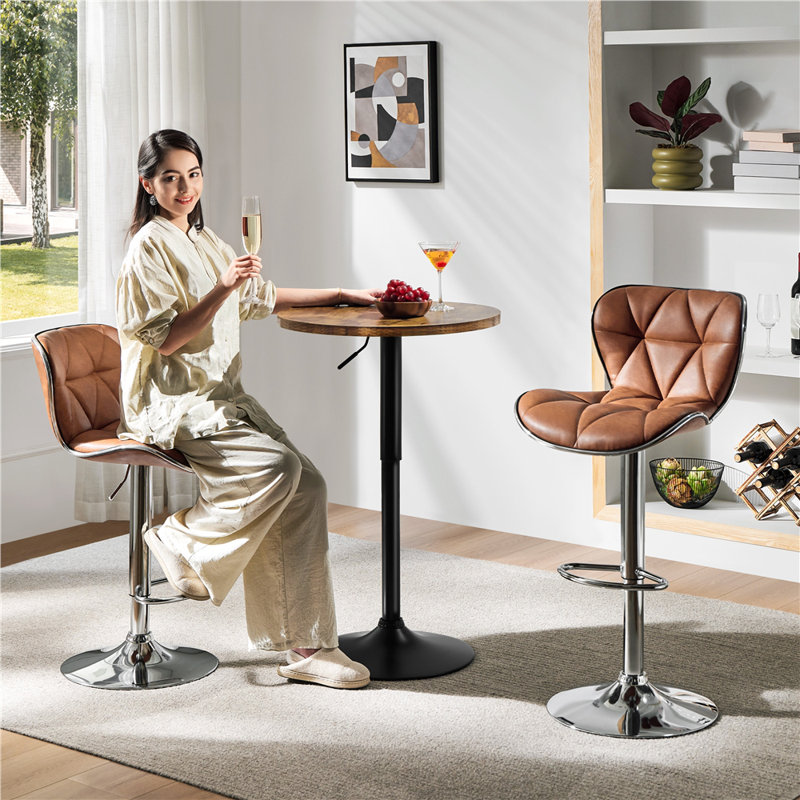 Round Metal Base Dining Table, Black, Rustic Brown