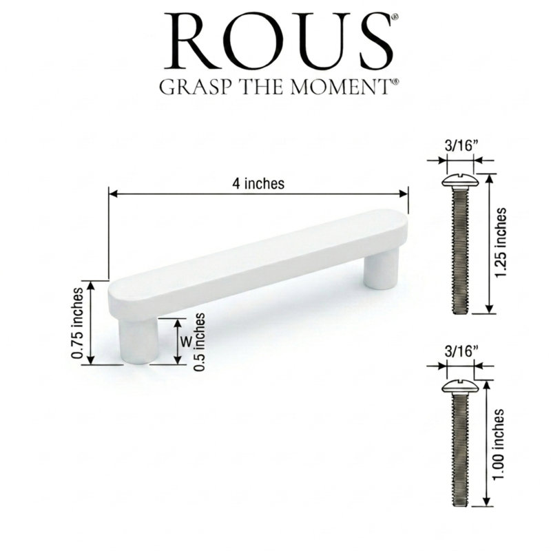 ROUS Hardware Mid-Century Modern Cabinet Handle 1-Count, 4'', Snow (White)
