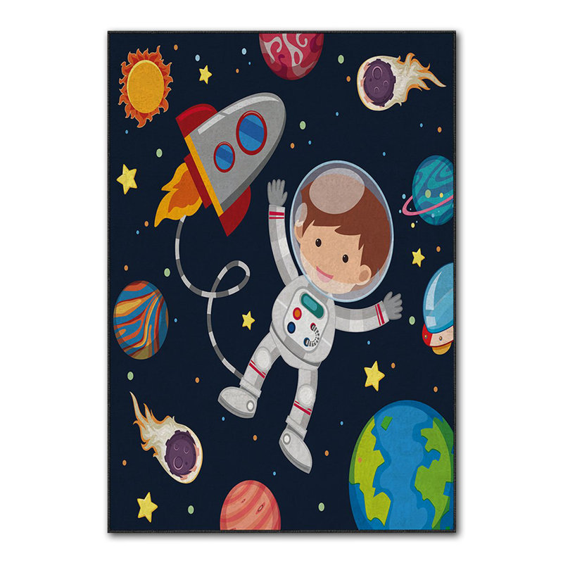 Rectangle Machine Woven Polyester Area Rug in Blue/Red/Brown, Rectangle 2'7" x 4'7"