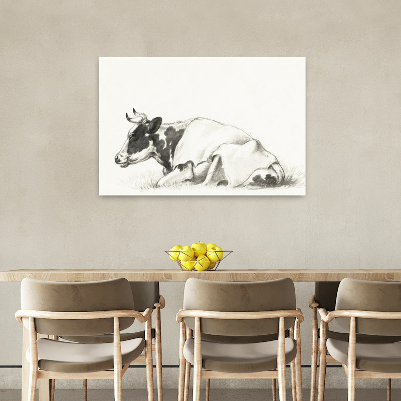 Vache couchée par Jean Bernard, art rétro classique de vache rétro, H 24 po x l 36 po