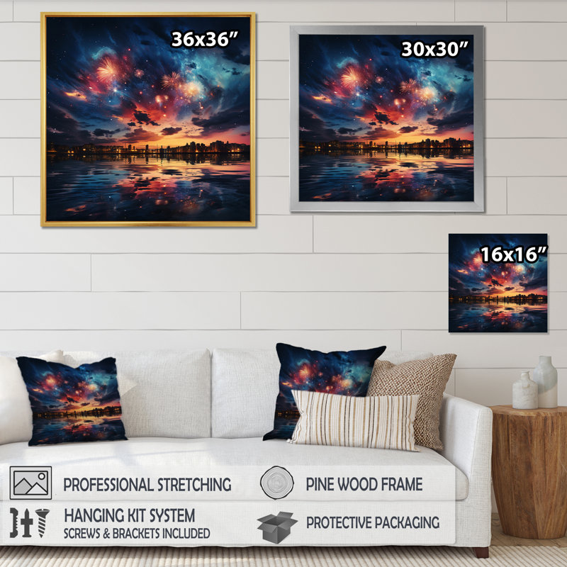 " Final Fireworks Burst ", Wrapped Canvas, 16" H x 16" W x 1" D