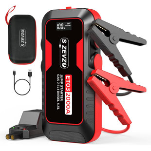 Car Jump Starter For Up To 7.0L Gas And 6.0L Diesel Engines, LCD Display, Storage Case, And LED Light