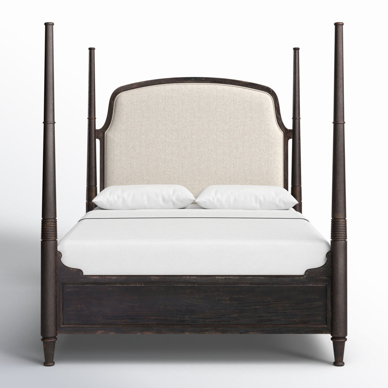 Alcy Upholstered Four Poster Bed, Black/Beige, Queen