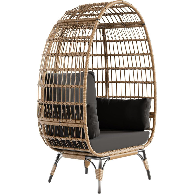 Chaise d'extérieur en osier avec support, Black