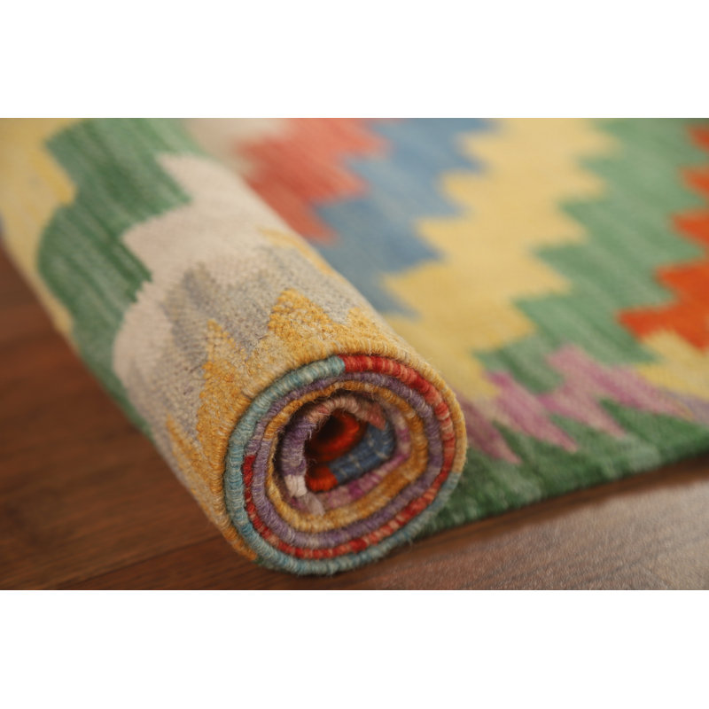 Tapis géométrique tissé à la main kilim 5 x 7