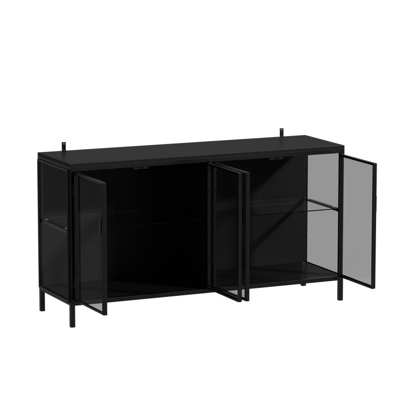 Armoire moderne avec portes en verre trempé, éclairage à DEL réglable et grand espace de rangement, Noir