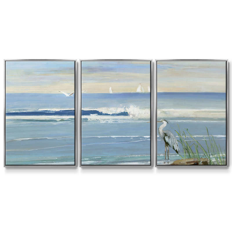 Sunrise Bay - 3 pièces, reproduction sur toile, H 36 po x l 75 po x P 2 po, Argent