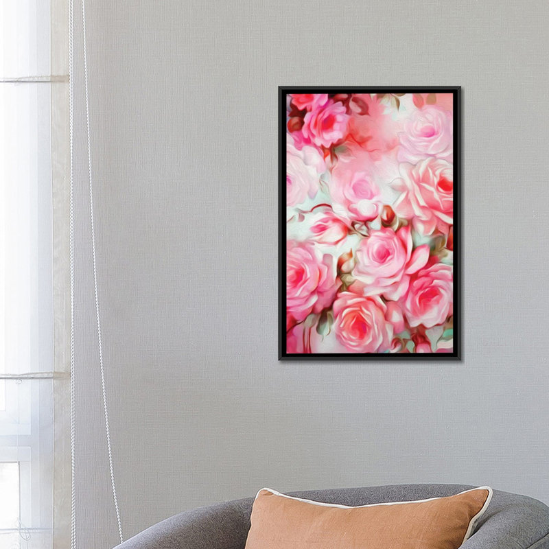 «Shabby Elegance Pink», impression sur toile, H 26 po x l 18 po x P 1,5 po, Toile avec cadre noir, Pas de tapis