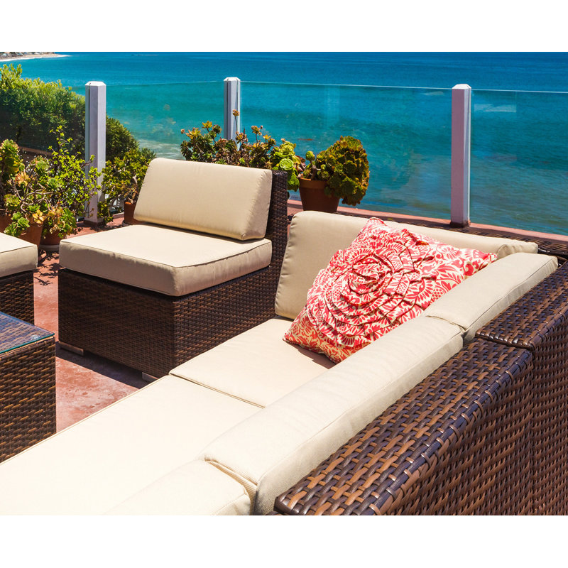 Barneveld Wicker 6 - Person Seating Group with Cushions - No Assembly, Black, Coal Sunbrella® Canvas
