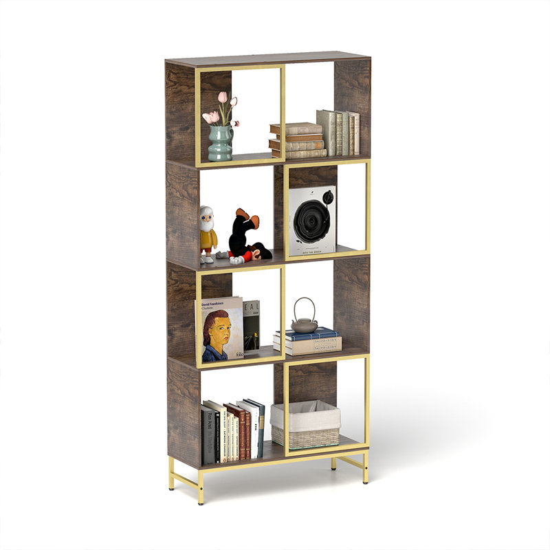 Brown and Gold 4-Tier Asymmetrical Wooden Bookcase