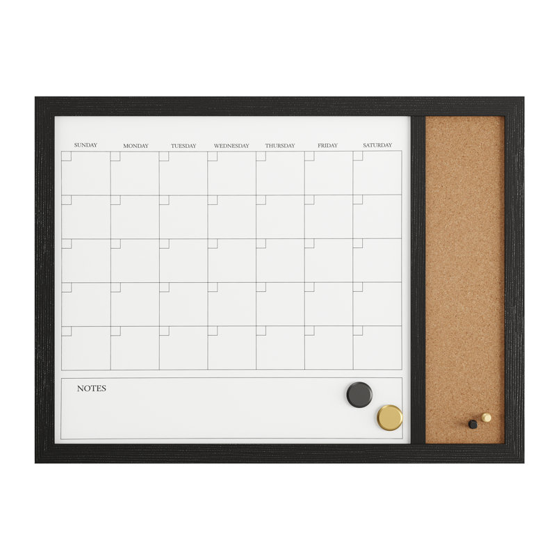 Black Woodgrain 24" x 18" Magnetic Dry Erase Calendar with Cork Board