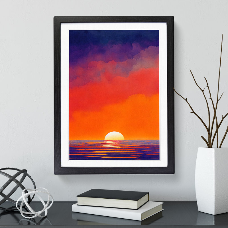 XV1022-623X An Ocean Sunset Watercolour No.3 - Single Picture Frame Painting, Black, 64cm H x 46cm W x 2cm D