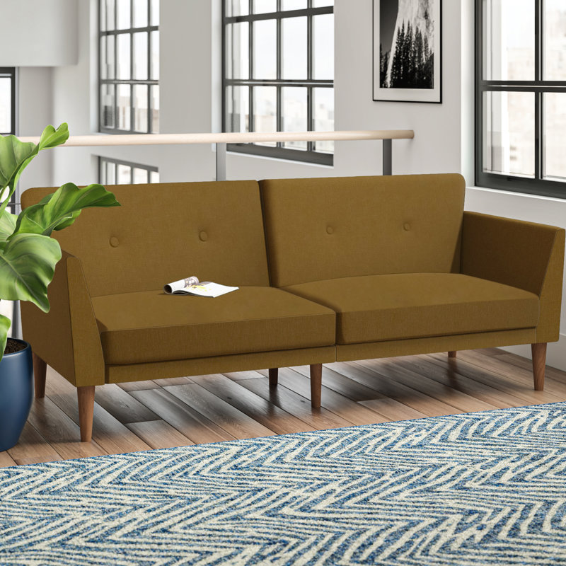 Mirrabooka Twin 204.5cm Upholstered Convertible Sofa, Mustard Yellow