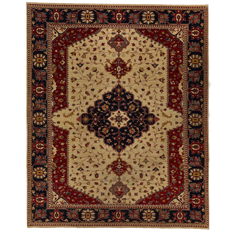 8x10 Navy and Ivory Turkish Oushak Rug