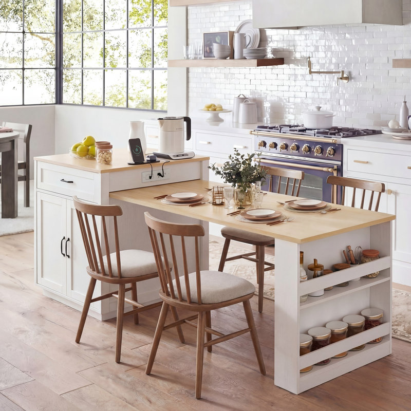 82.7" Kitchen Island With Extendable Dining Table with Drawers And Doors Cabinet For Kitchen, White