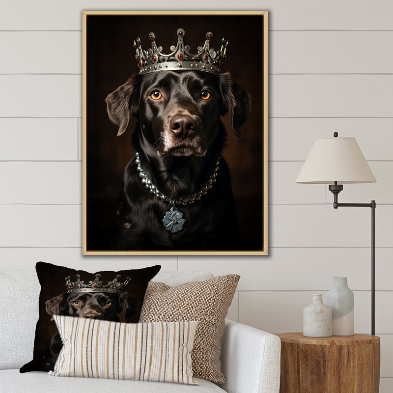 «Crowned Royal Labrador Dog II», art mural chien, Cadre flottant brun, H 44 po x l 34 po x P 1,5 po